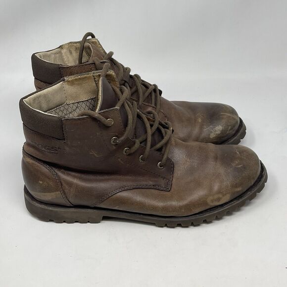 BOGS Johnny 5 Eye Ankle Boots Mens 8.5 Brown Leather Waterproof Slip Resistant - Picture 3 of 16